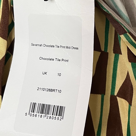 SOLD MRC NWT Kitri Savannah Chocolate Tile Print Viscose Midi Dress sz 6 (UK 10) - Picture 5 of 11